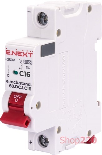 Модульный автоматический выключатель 1р, 16А, C, 6кА, DC, e.mcb.stand.60.DC.1.C16 Enext - фото 115051