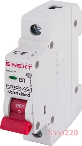 Модульный автоматический выключатель 1р, 1А, В, 4,5 кА, e.mcb.stand.45.1.B1 Enext - фото 115114