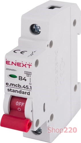 Модульный автоматический выключатель 1р, 4А, В, 4,5 кА, e.mcb.stand.45.1.B4 Enext - фото 115135