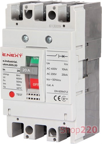 Силовой автоматический выключатель 3р, 20А, e.industrial.ukm.60S.20 Enext - фото 119583
