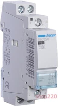 Контактор 230В 25 A, 2нз, Hager ESC226 - фото 40899