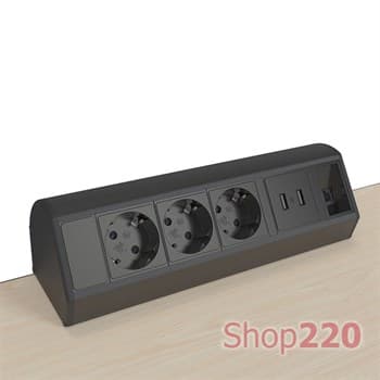 Блок розеток на стол 220В + USB + RJ45, черный, Axessline Desk Kondator - фото 50606