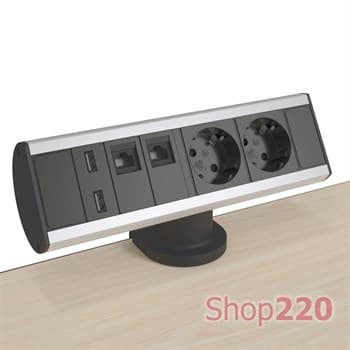 Блок розеток на стол 220В + USB + RJ45, алюминий/черный, Axessline Desk Kondator - фото 53908