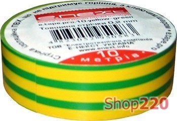 Изолента самозатухающая, 10м, желто-зеленая, e.tape.pro.10.yellow-green Enext p0450007 - фото 74118