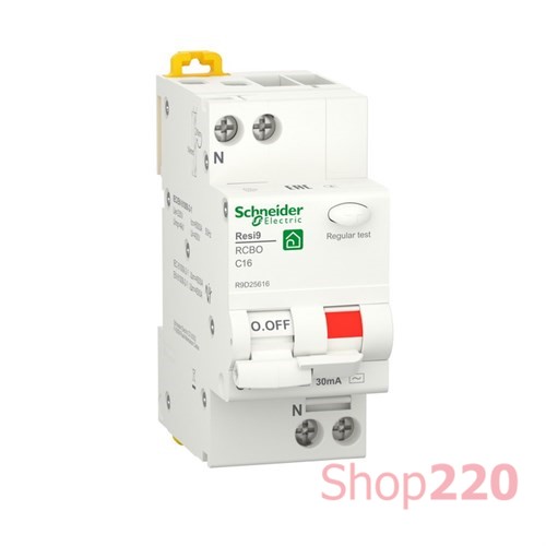 Дифавтомат 16А, 30 мА, уставка С, тип АС, Resi9 R9D25616 Schneider Electric - фото 81041