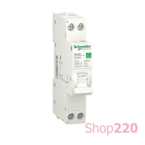 Компактный дифавтомат 10А, 10 мА, уставка С, тип А, Resi9 R9D81610 Schneider Electric - фото 81055