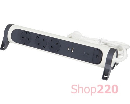 Удлинитель на 3 розетки 16 А с USB A+C, с УЗИП, кабель 1,5 м, белый/черный, премиум 694508 Legrand - фото 90790