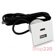 Розетка USB тип А+С в стол и мебель, белый, Versapick ASA 060.29Z.00043