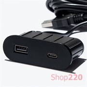 Розетка USB тип А+С в стол/мебель, черный, Versapick ASA