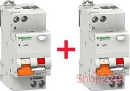 Комплект 2шт: Дифавтомат 16A, 30мА, тип С, &quot;Домовой&quot; 11473 Schneider Electric