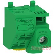 Клеммный блок PE, 5 выходов, 1x25 мм кв + 4x4 мм кв, Schneider Electric LGYT1E05