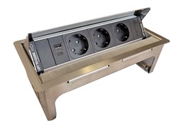 Выдвижной блок розеток в стол, 3х220В + USB A+C, нержавеющая сталь, Versanet ASA