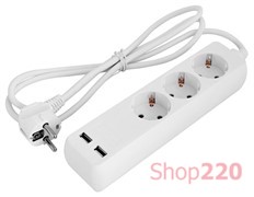 Удлинитель 3 гнезда, 1.5м, с заземлением с USB-зарядкой, baby protect, e.es.3.1.5.zb2.usb Enext