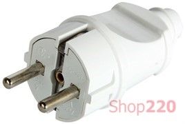 Вилка бытовая заземлением, 16А прямая белая, e.plug.straight.003.16,з Enext