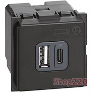 Механизм зарядного устройства USB тип - A/тип - С 3000мА 2 модуля. Bticino Living Now. K4287C2