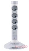 Удлинитель на 4 розетки, 2 USB, 1 microUSB, с разрядником, шнур 2м, 694614 Legrand