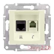 Розетка RJ11 + RJ45 кат 5e неэкран, UTP, кремовый, Sedna SDN5100123 Schneider