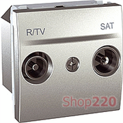 Розетка TV-FM-SAT 10-2400МГц 2 м. проходная, алюминий, MGU3.456.30 Schneider Unica