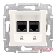 Розетка двойная RJ 45 кат 5е, неэкран, UTP, кремовый, Sedna SDN4400123 Schneider