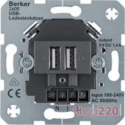 USB розетка для зарядки устройств, двойная, антрацит, Berker 260205