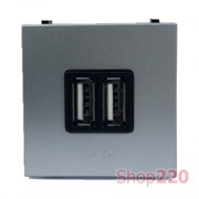 Розетка USB для зарядки, серебристый, Zenit ABB N2285 PL