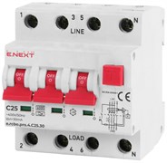 Трехфазный дифавтомат 25А, 30мА, кривая С, тип А, e.rcbo.pro.4.C25.30 Enext