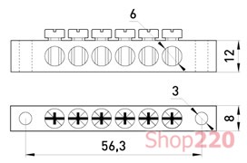 Шина N / PE на 6 отверстий, 60А, e.bsa.stand.60.6 Enext s056003