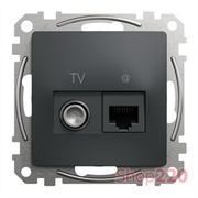 Розетка телевизионная и компьютерная TV+RJ45 кат. 6 UTP, черный, Sedna Design